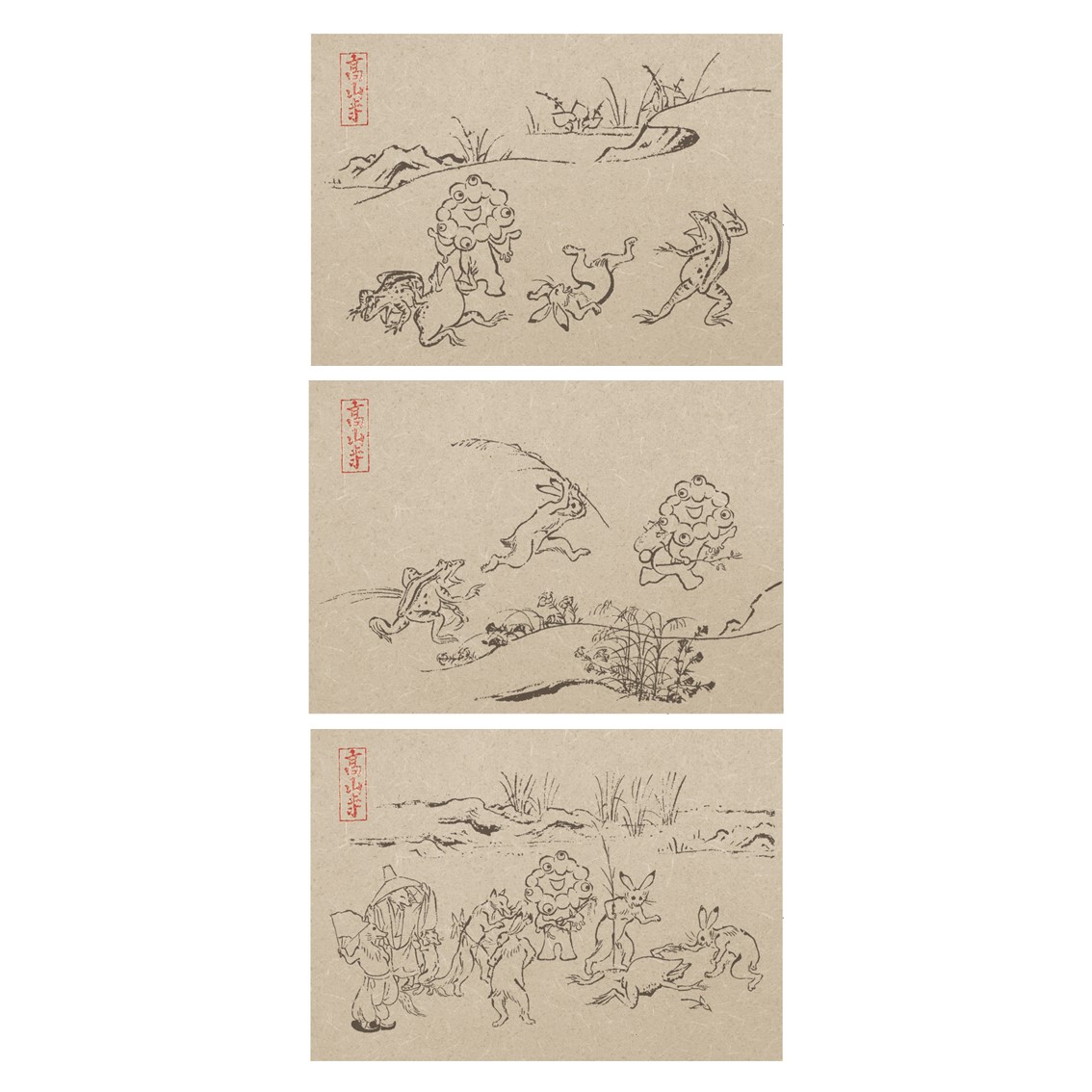 和紙絵はがき　鳥獣人物戯画３種セット